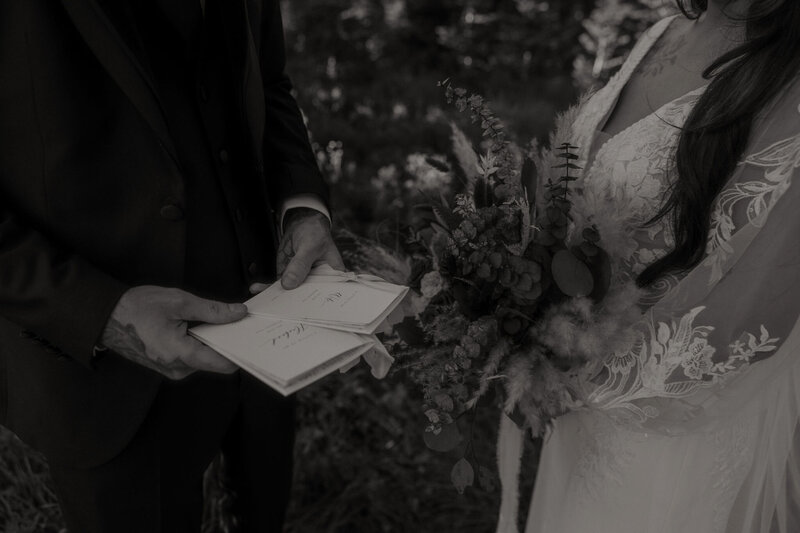 close up of vow books during elopement in mount rainier national park, washington
