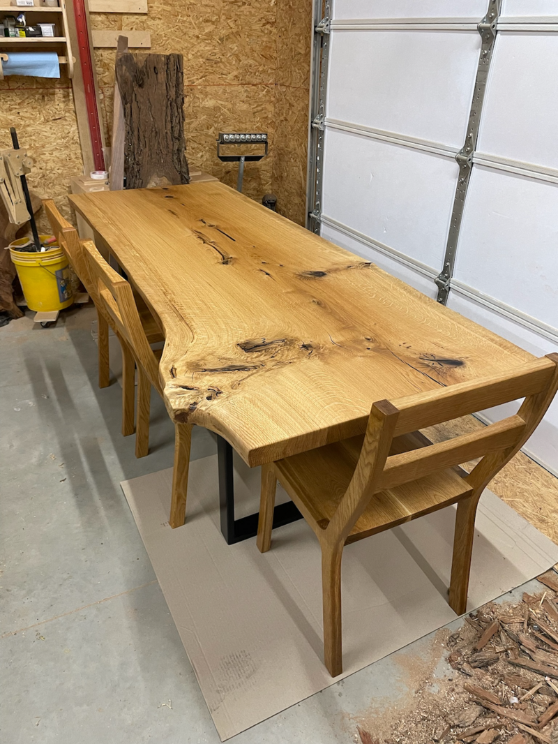 Built-In Dining Table with Red Oak Table top and white, ship-lap  base
