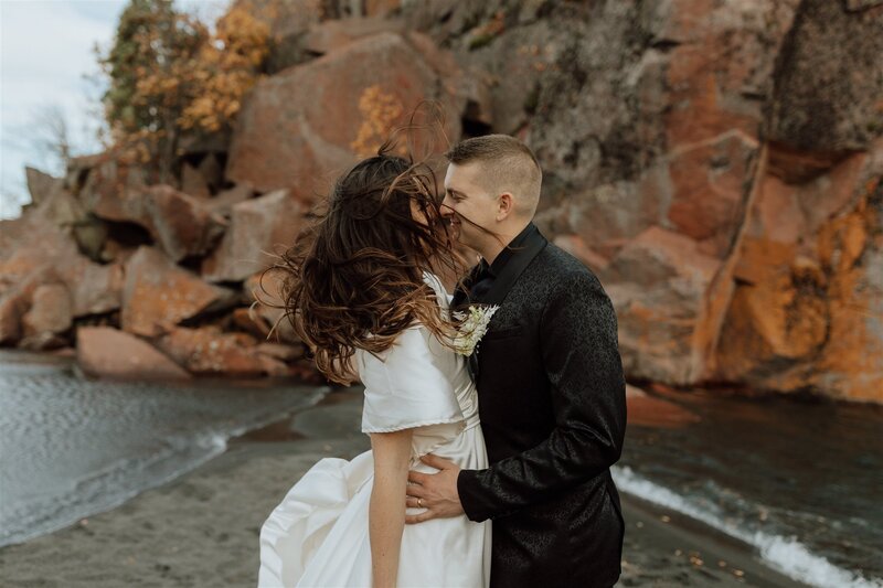 bride and groom on a beach