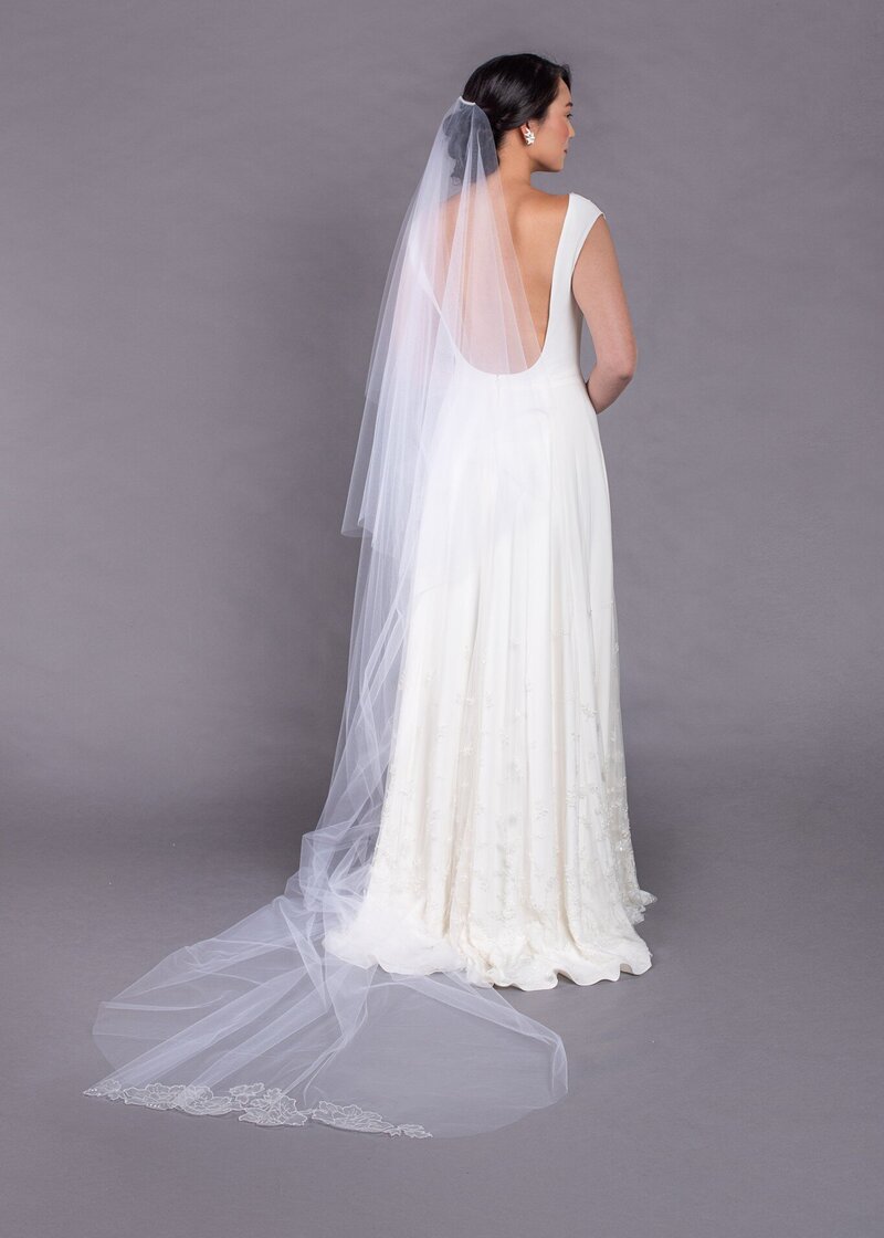 Chapel Length veil in swiss dotted net tulle