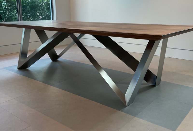 Fibunacci Table Good Design Award - stainless steel frame with walnut table top - Atlanta Georgia - The Holistic Design Method - Michael Schluetter - Consilium B