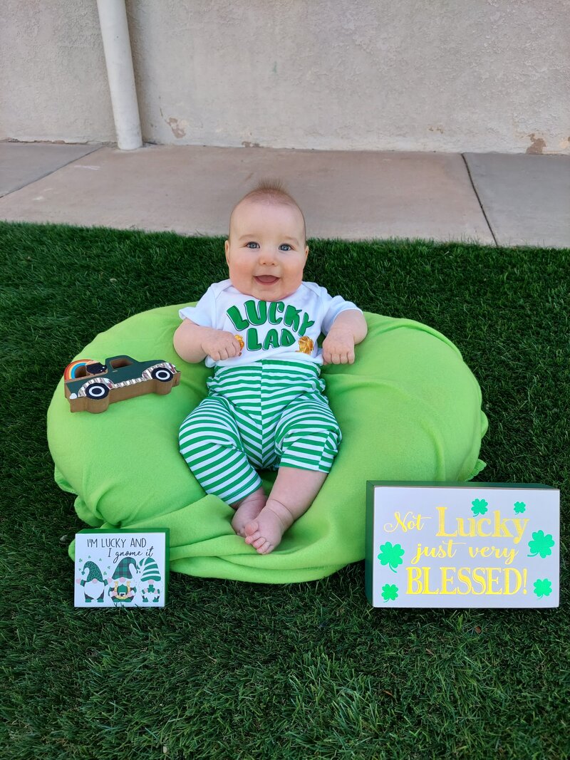 Smiling Baby St Patricks Day Outfit CPC Albuquerque Childcare