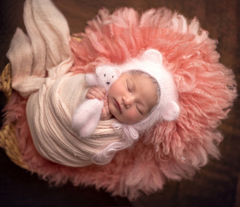 "Peach-Colored Newborn Bed Pose | Ottawa Fine Art Photography"