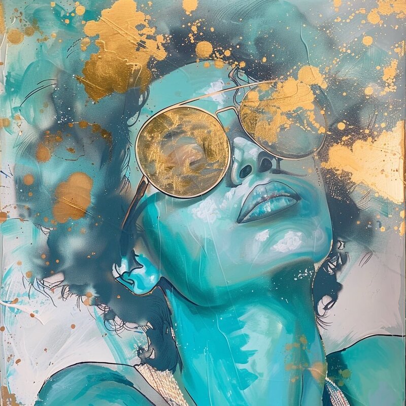 turquoise gold art woman sunglasses