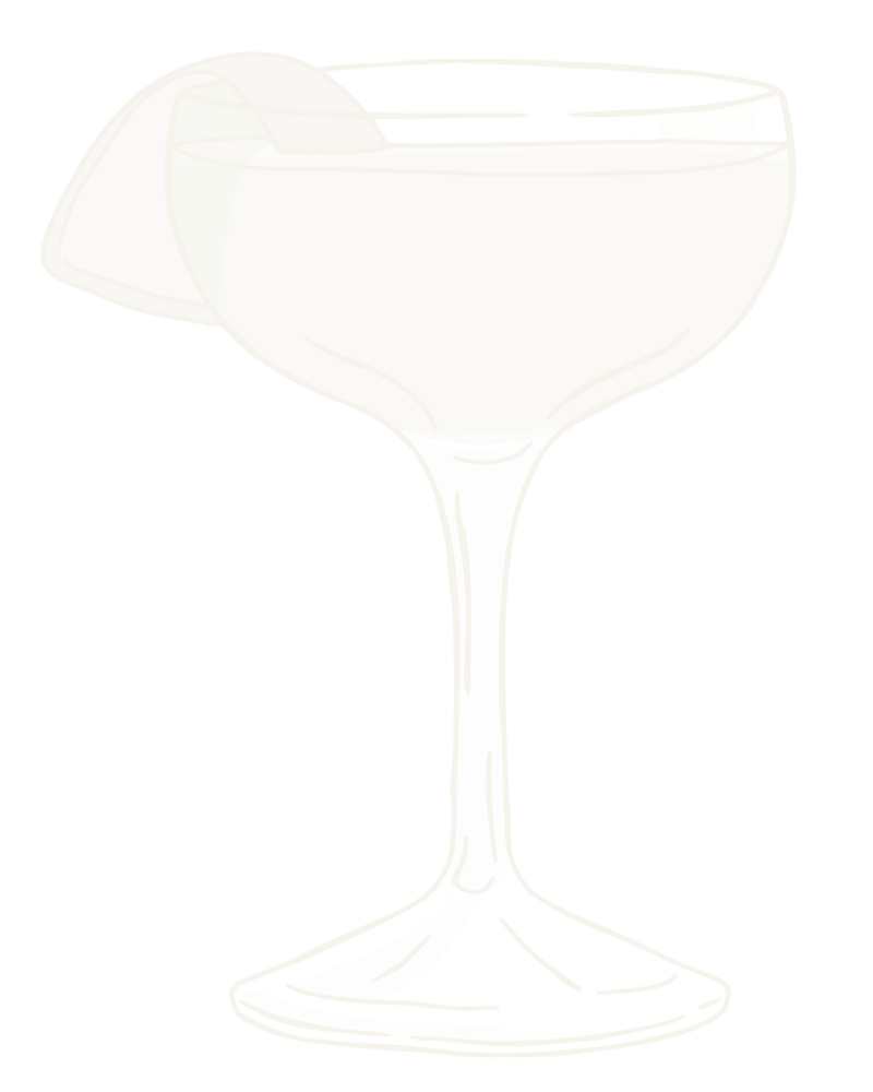 White line drawing of cocktail coup with citrus peel
