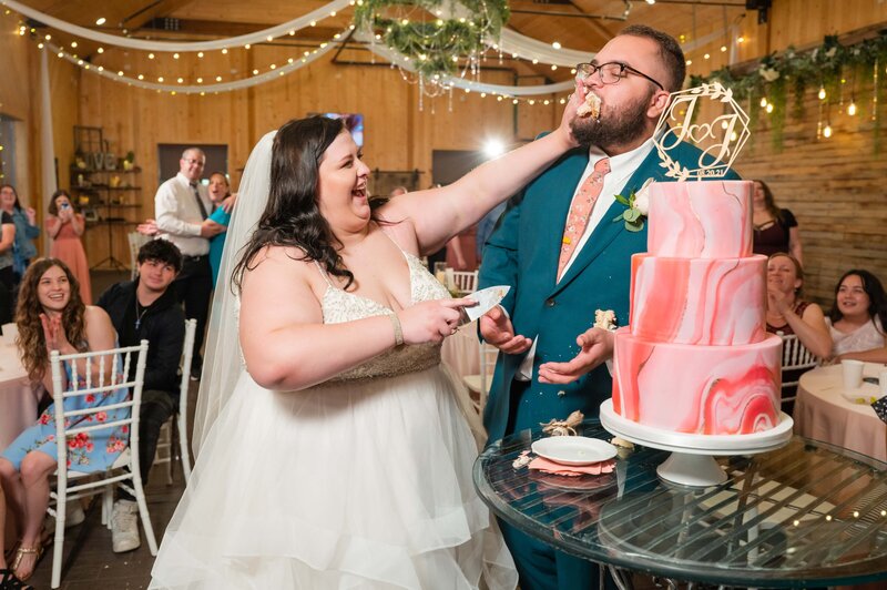 Bride and Groom during sparkler exit at Oak Hills Reception and Event Center