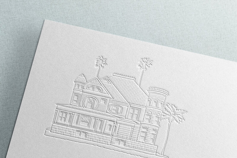 Venue illustration of the Newhall Mansion in Piru, California by Keri Leo Design