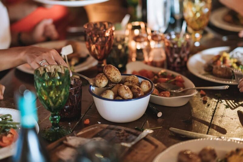 A table filled with food and ornate glassware