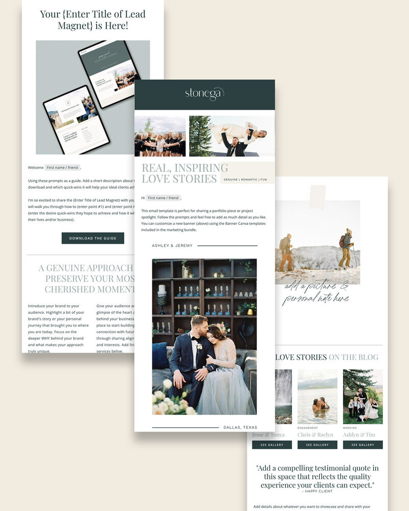 stonega flodesk email templates for photographers