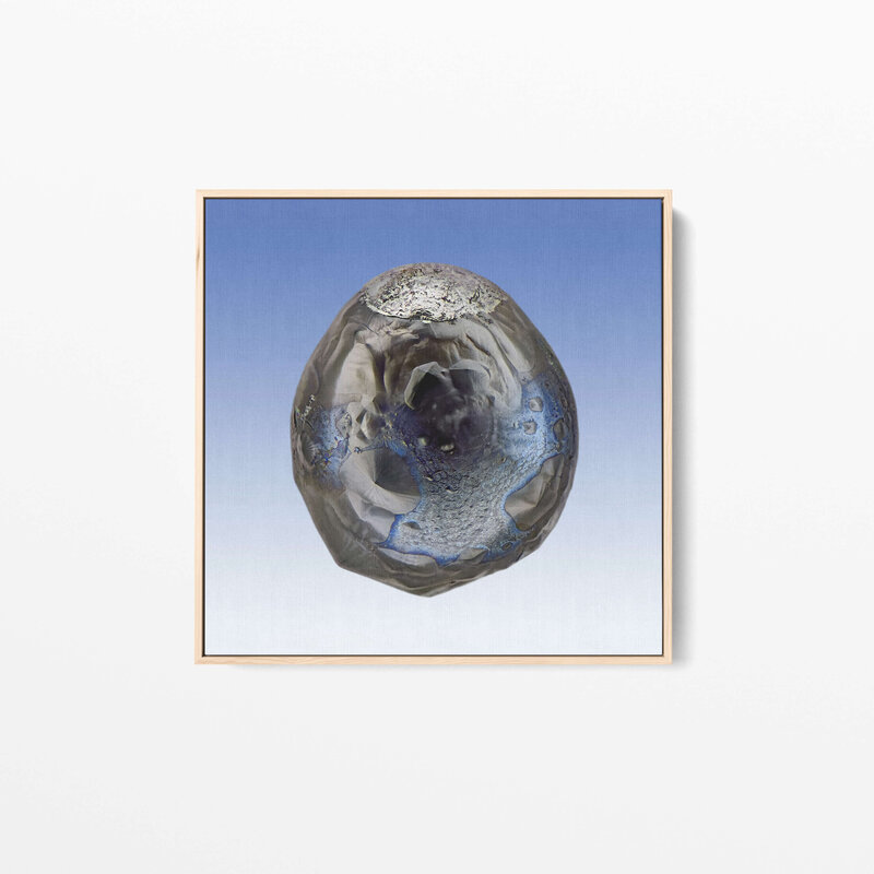 Fine Art Canvas with a natural wooden frame featuring Project Stardust micrometeorite NMM 628 collected and photographed by Jon Larsen and Jan Braly Kihle