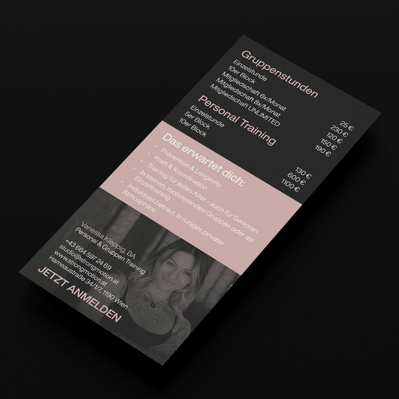 Strong Motion, Coaching, Personal & Gruppen Training, Print Design, Flyer