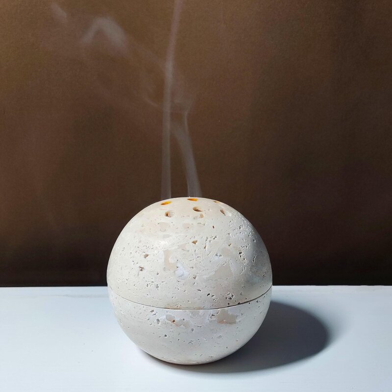 Travertine Marble Round Incense Burner 