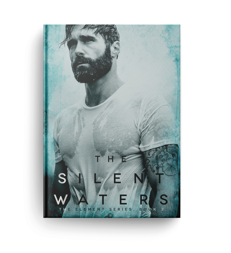 drenched man in beard looks to the left on the cover of silent waters by romance author brittainy cherry