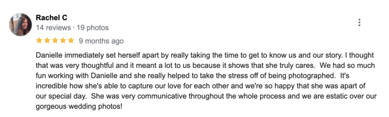 real client review for wedding photographer