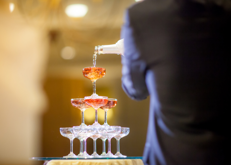 Our expertly built Champagne Towers, A beautiful impression, Special guests.