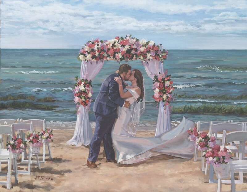 Bride and groom holding hands