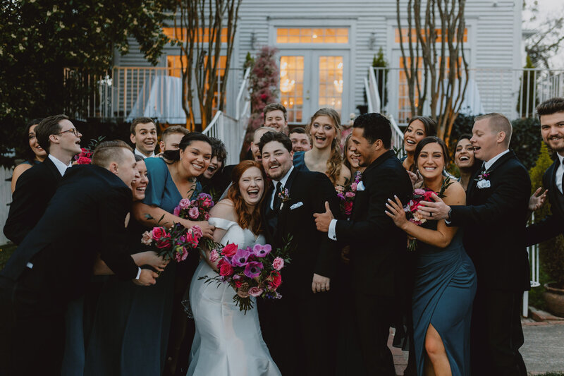 wedding party hugging