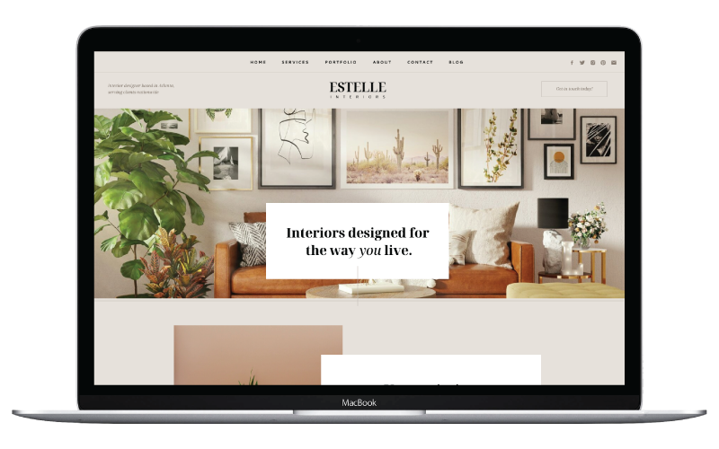 The Estelle Showit website template is designed for female entrepreneurs, interior designers, creatives and content creators. It's neutral and chic design lets images pop.