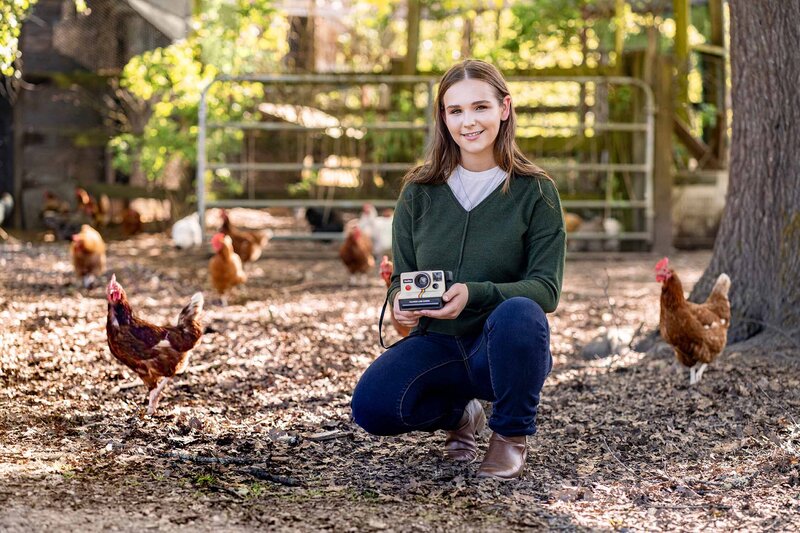 Puyallup Senior Grad Photography Green Camera Girl Teen Outdoors Chicken Farm Style