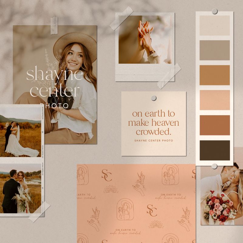A neutral boho color palette and mood board inspiration for a wedding photographer.