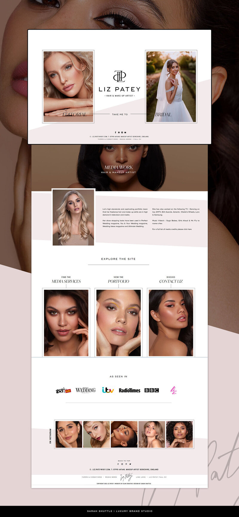 Long-form editorial beauty website design for Liz Patey luxury brand