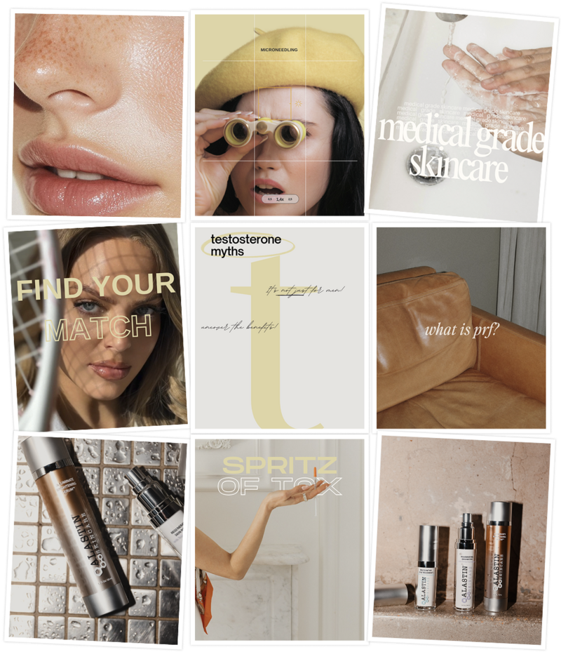 A social media grid for a beautiful skincare company that was orchestrated and executed by Mello Social.
