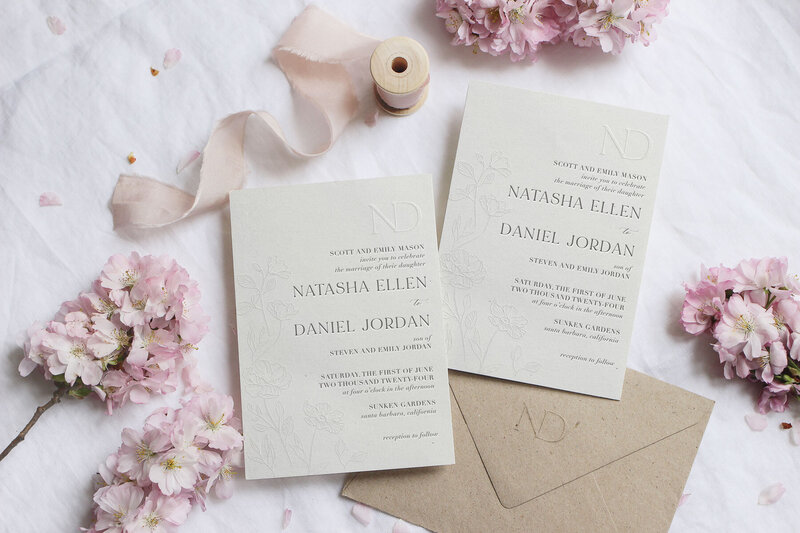 Sky Blue periwinkle modern letterpress wedding invitation