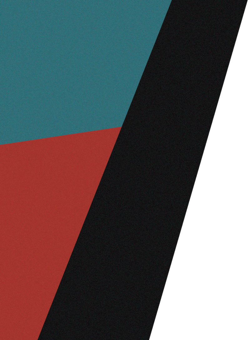 Teal, red, and black decorative shape
