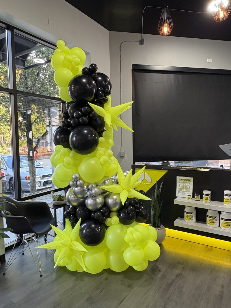 yellow, black, and silver balloons for business in Seattle