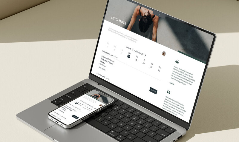 Showit website template featuring an integrated class schedule page.