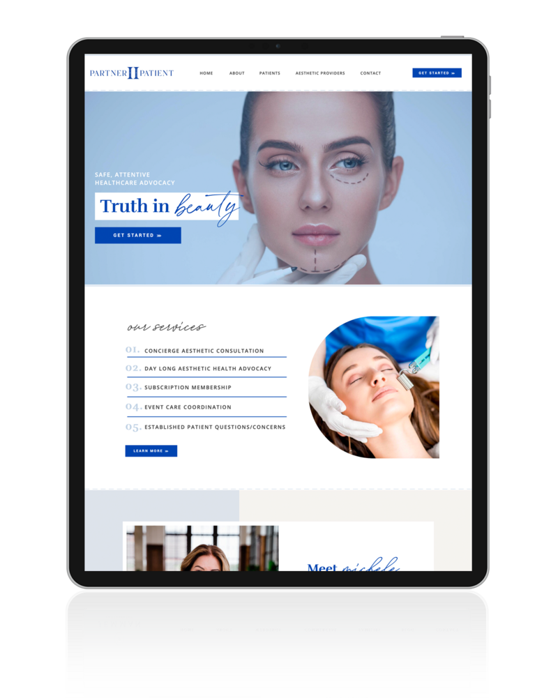 Tablet with blue beauty website design