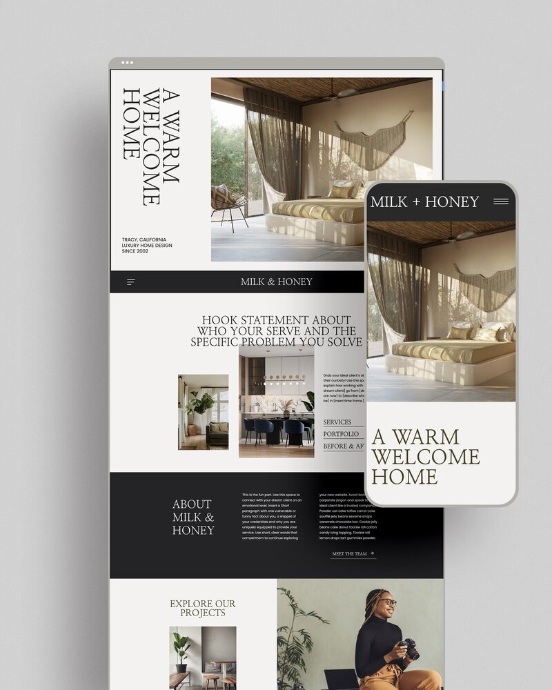 Showit Website template for high-end interior designers, photographers, and graphic designers