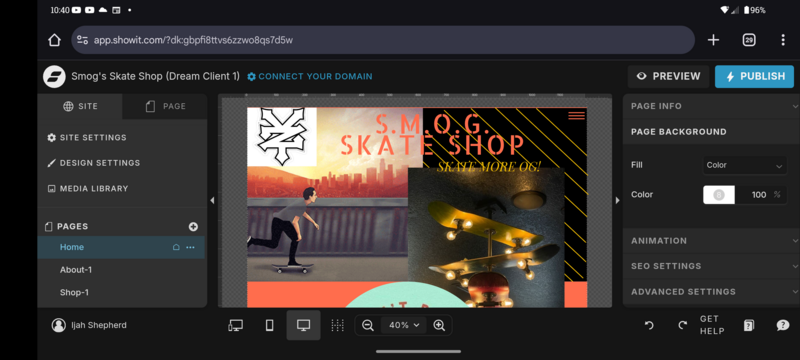 Shep's Mock Showit site Skate shop