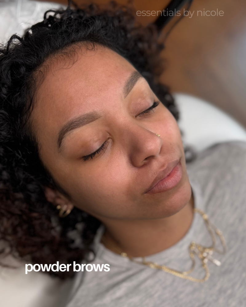 Warm-toned powder brows for a softly enhanced permanent makeup look