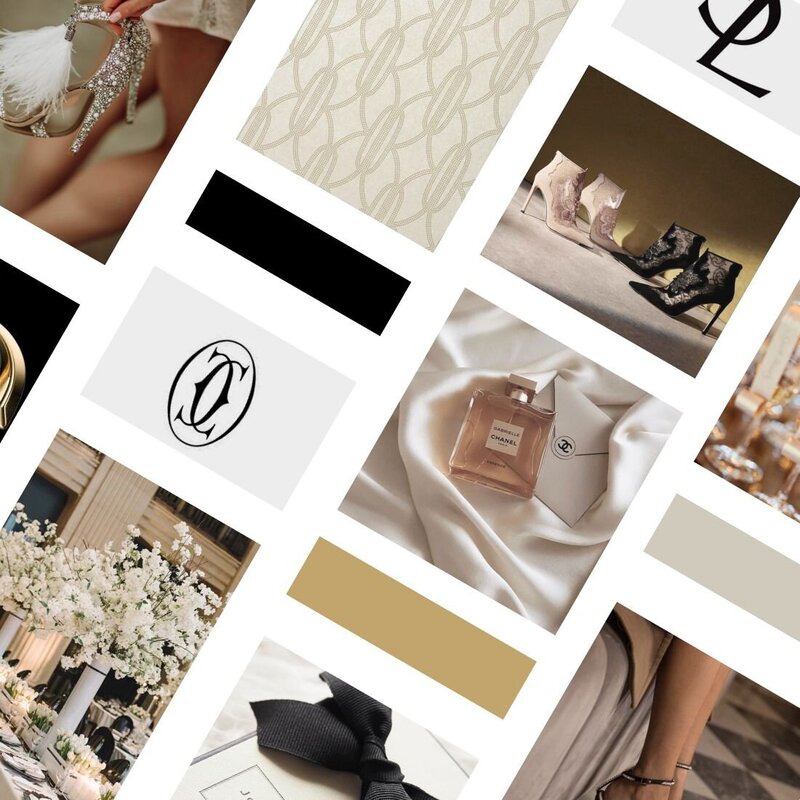 Collage of black and gold photos for Luxury brand design