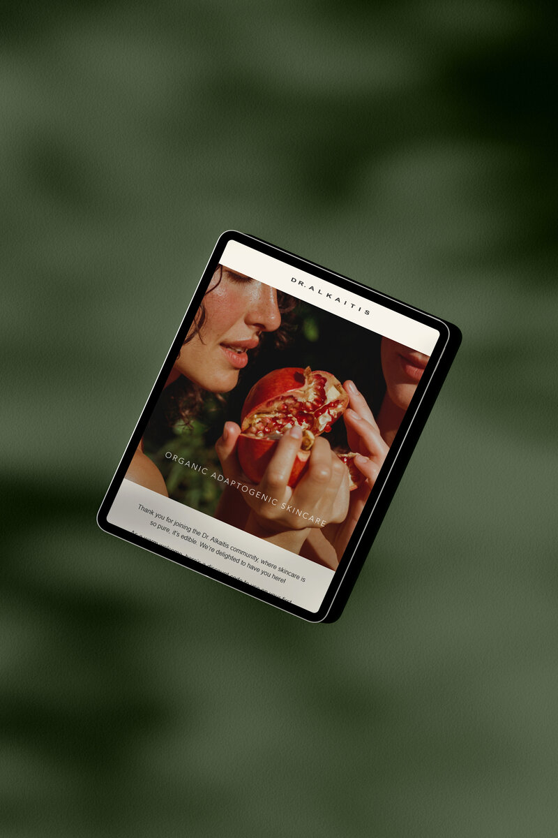 Mobile preview of branded email marketing campaign and messaging strategy for Dr. Alkaitis, developed by Ruby Works Co.™ to elevate brand voice and drive engagement for an organic skincare line.

