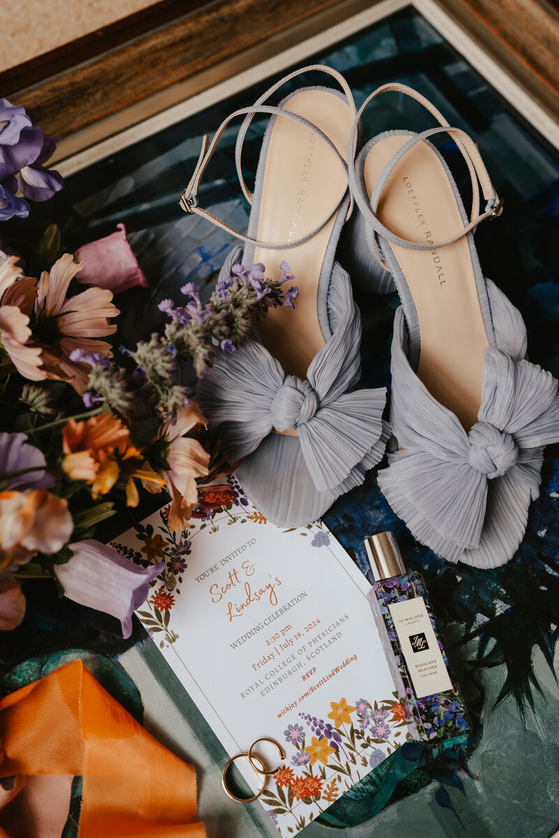 a flat lay of the brides details at the Royal College of Physicians Edinburgh 