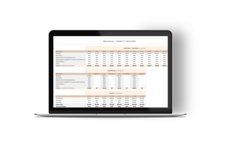 Photo of a laptop showcasing Zelda Greens revenue and profit tracking spreadsheet from the Profit Planner