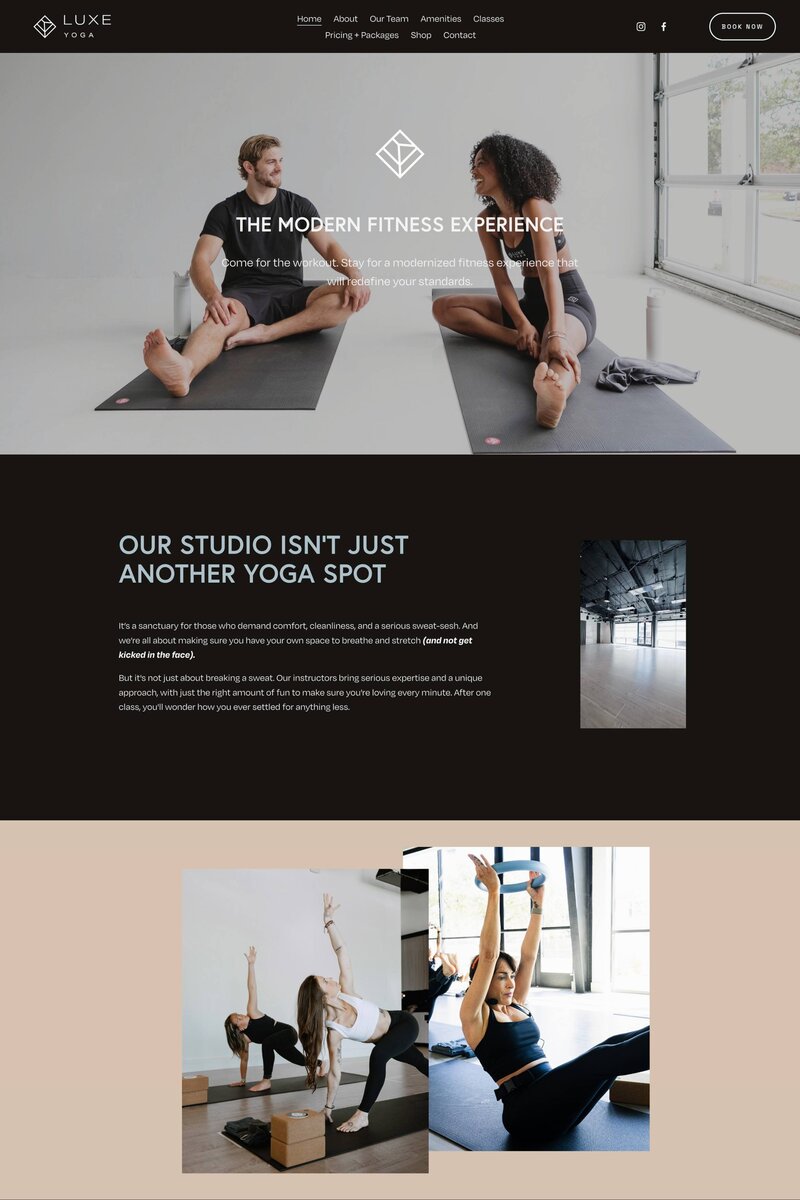 Luxe Yoga homepage seo copywriting example