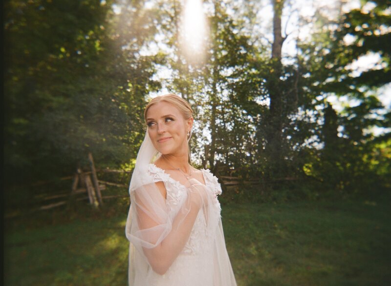 stunning editorial bridal portrait at private estate in toronto on 35mm film