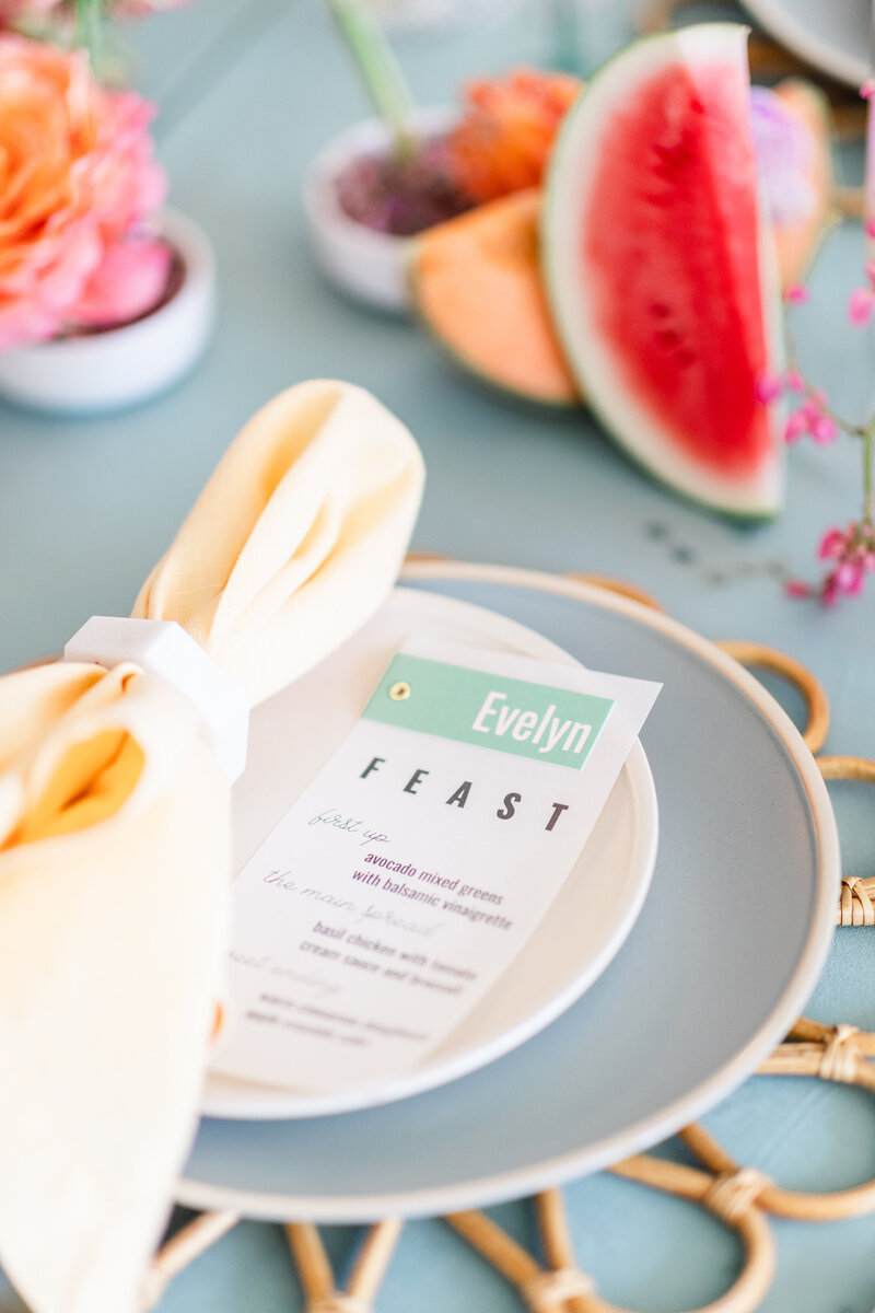 An elevated custom wedding menu created by Austin's best wedding signage team