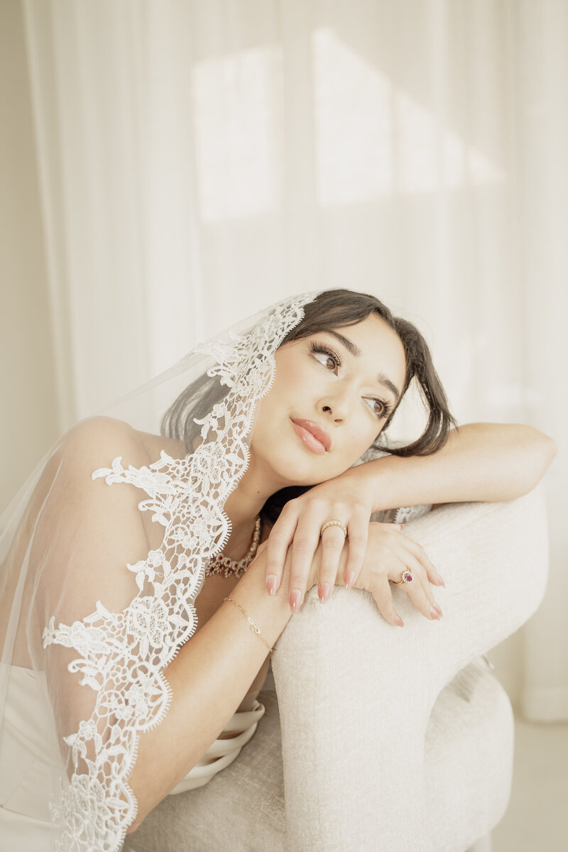 Timeless soft glam makeup photographed in natural light