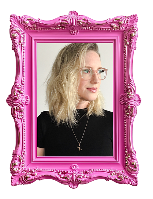 pink frame around side view of Amy