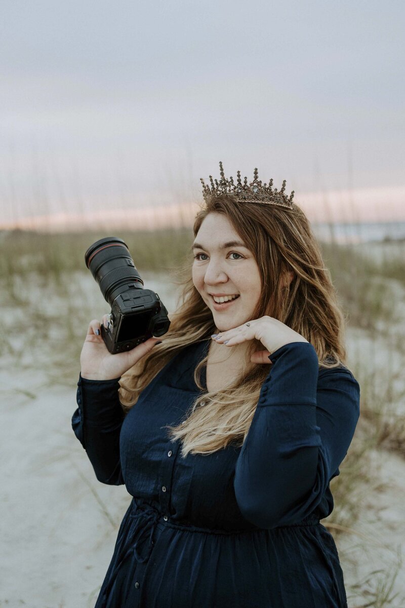 Christine Barefoot on Beach with Crown