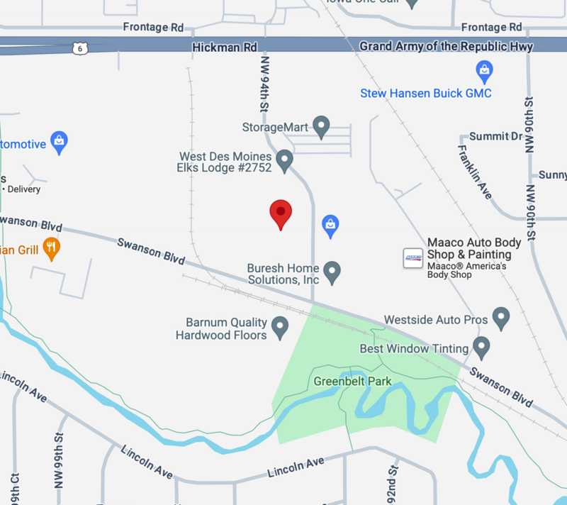 Map of Clive, IA with a red dot where vIVid is located