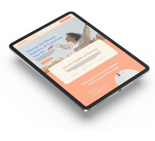 ipad in the air showcasing a therapist website design