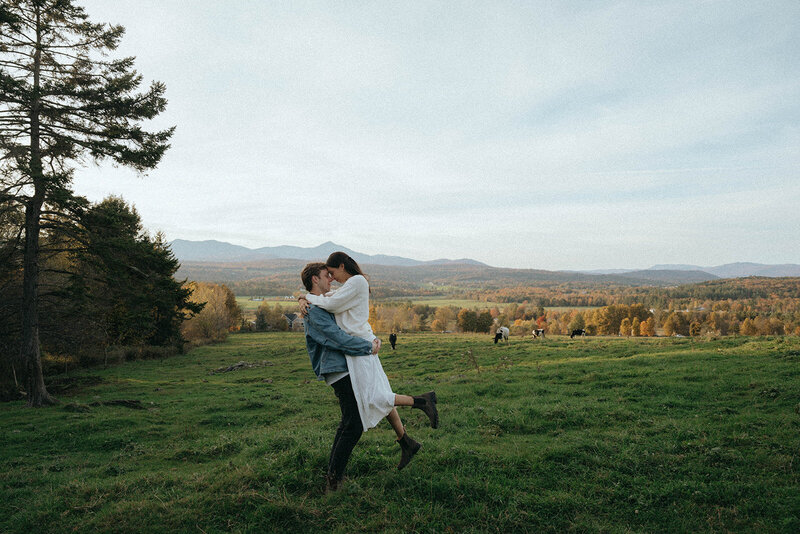 couple in vermont during their engagement session / wedding photography prices