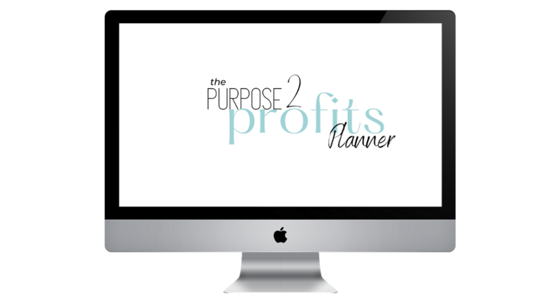 iMac desktop displaying the Purpose 2 Profits Planner  and iPad revealing how to use this planner