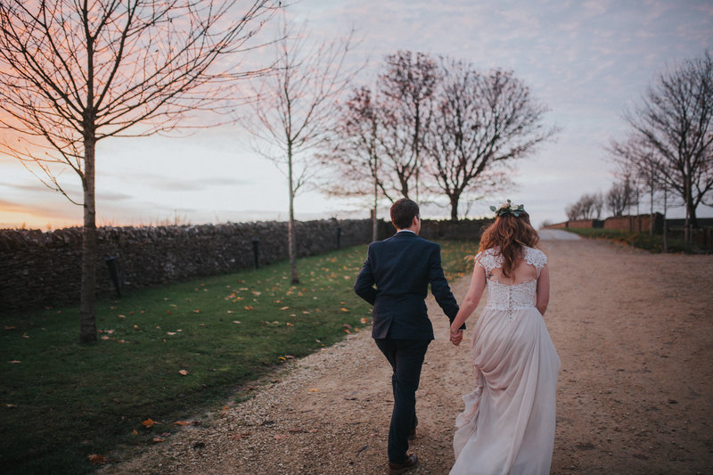 Sunset winter wedding photo at Cripps Stone Barn