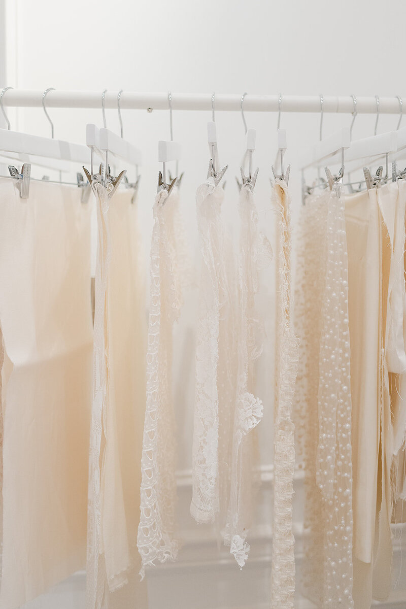 Close-up of vintage couture bridal fashion by Sara Nicole Vintage.